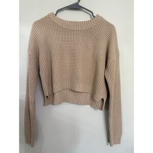 Forever 21 Cropped Waffle Knit Sweater Size L | Beige Long Sleeve Pullover